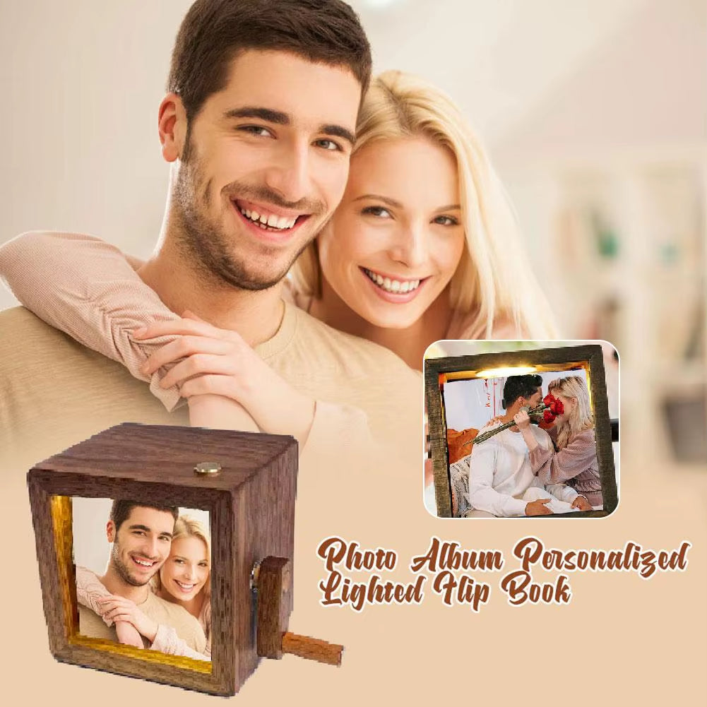 2025 Valentine'S Day Gift Walnut Illuminated Custom Flip Book Photo Machine Square Small Ornament Decorative Lights