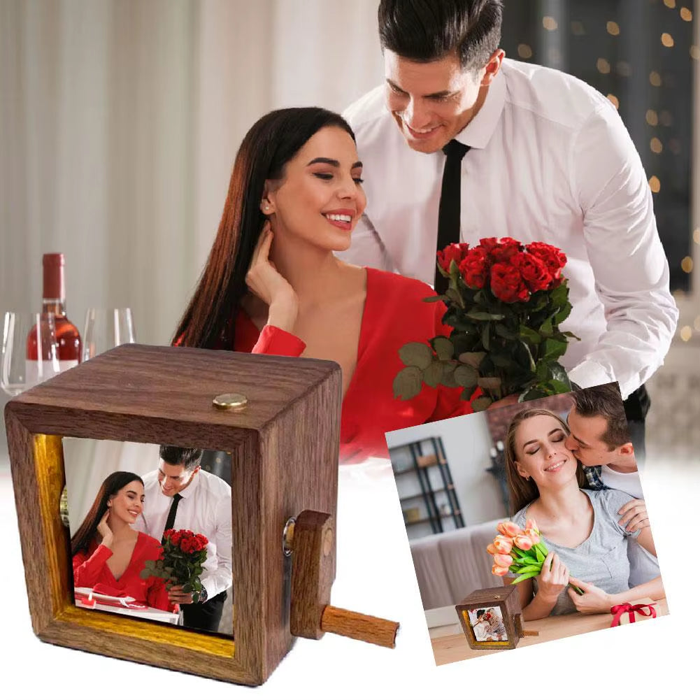 2025 Valentine'S Day Gift Walnut Illuminated Custom Flip Book Photo Machine Square Small Ornament Decorative Lights